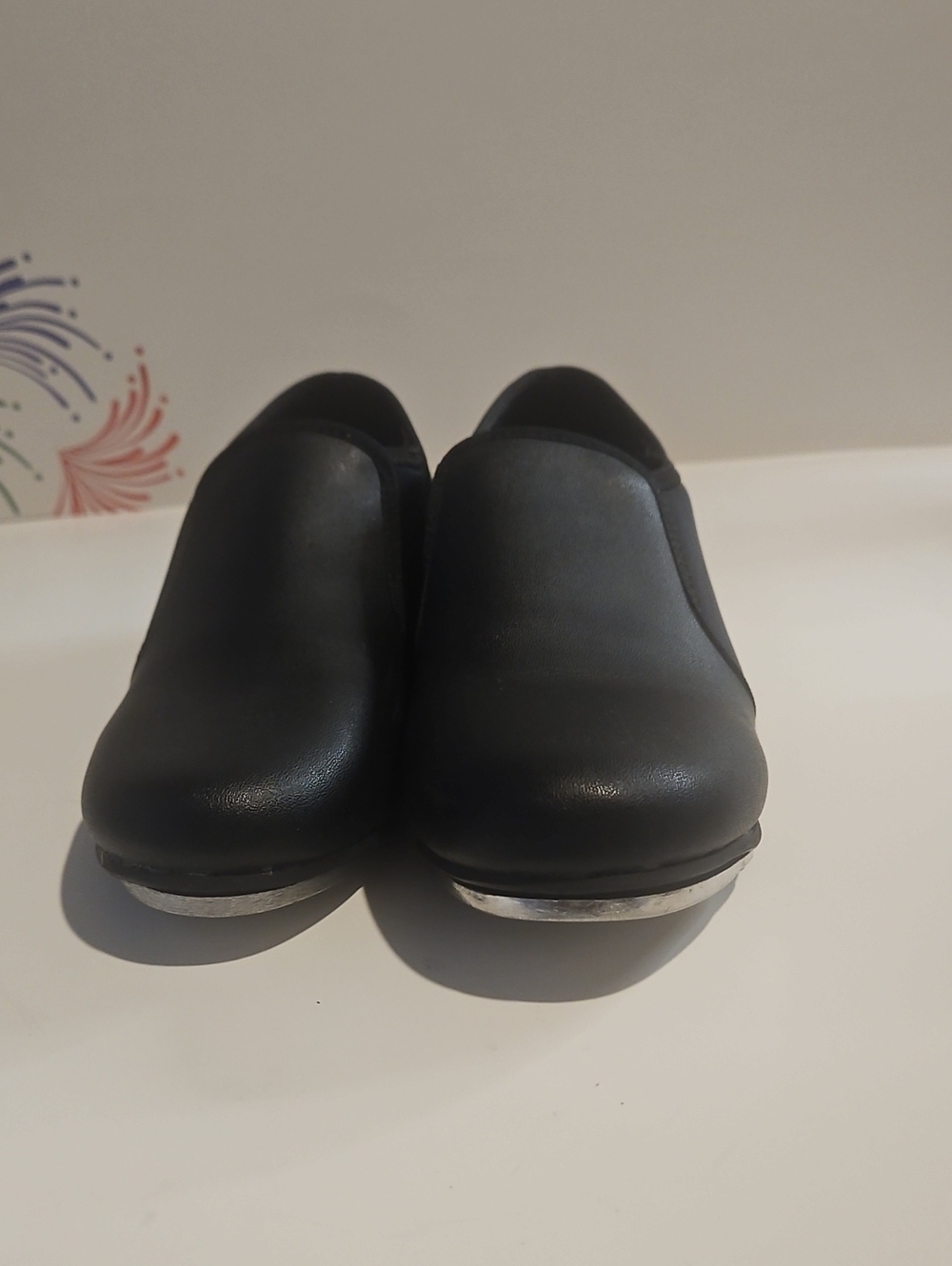 Kids Black Leather-Look Slip-On Dance Tap Shoes